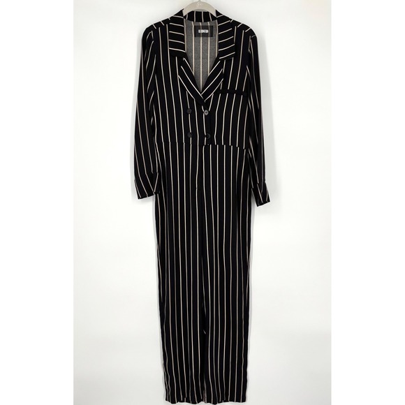 Reformation Weston Striped‎ Jumpsuit Sz 0 Wide Leg Black Beige Mesh Tag Tailored - Picture 9 of 16